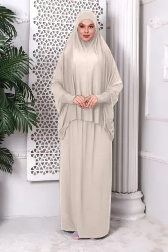 İki Parça Pratik Namaz Elbisesi 8016 Bej 