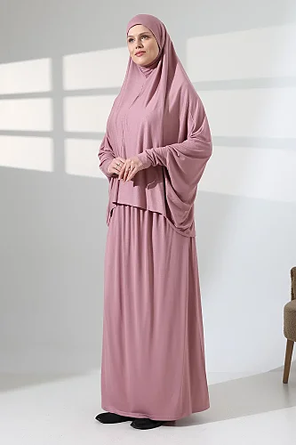 İki Parça Pratik Namaz Elbisesi 8016 Gül Kurusu 