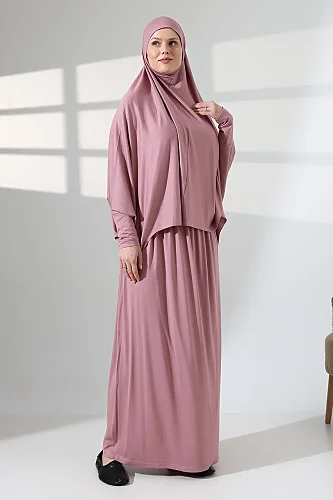 İki Parça Pratik Namaz Elbisesi 8016 Gül Kurusu - ihvanonline (1)