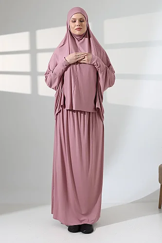 İki Parça Pratik Namaz Elbisesi 8016 Gül Kurusu - 3