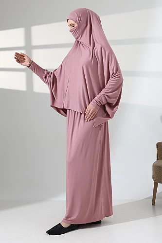 İki Parça Pratik Namaz Elbisesi 8016 Gül Kurusu - 5