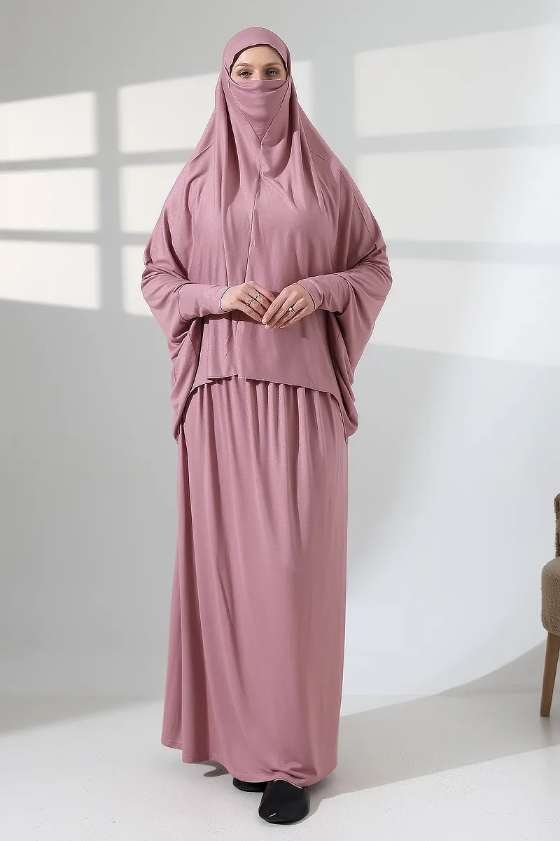 İki Parça Pratik Namaz Elbisesi 8016 Gül Kurusu - 6