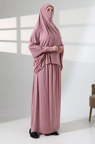 İki Parça Pratik Namaz Elbisesi 8016 Gül Kurusu - 7
