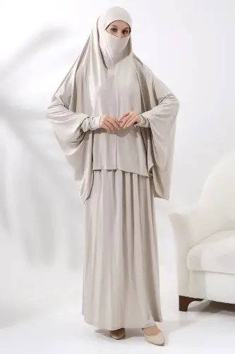 İki Parça Pratik Namaz Elbisesi 8016 Krem - 1
