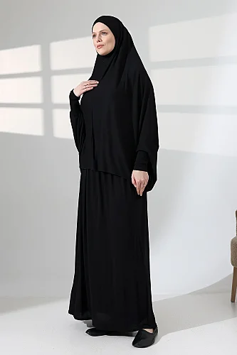 İki Parça Pratik Namaz Elbisesi 8016 Siyah - 1