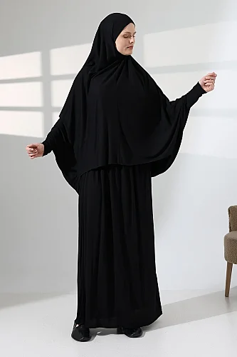 İki Parça Pratik Namaz Elbisesi 8016 Siyah - ihvanonline (1)