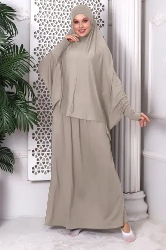 İki Parça Pratik Namaz Elbisesi 8016 Vizon - ihvanonline (1)