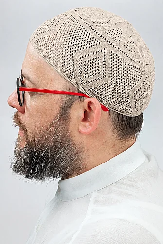 İlmek Dantel Örme Namaz Takkesi - Bej - İhvan (1)
