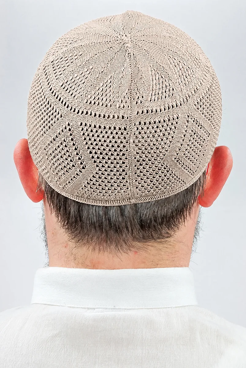İlmek Dantel Örme Namaz Takkesi - Bej - 3