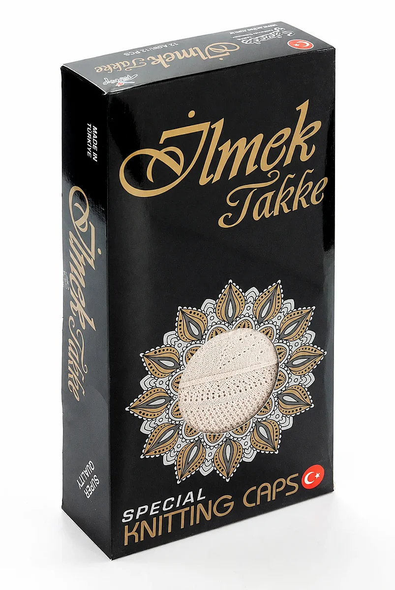 İlmek Dantel Örme Namaz Takkesi - Bej - 4