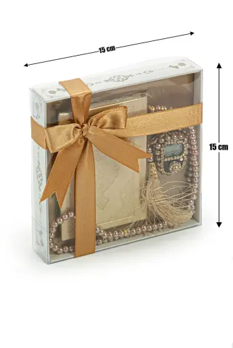 İnci Tesbih ve Zikirmatikli Gold Medine Hatlı Kuranı Kerim Seti Dini Hediyelik - 5