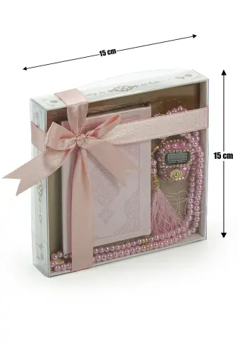 İnci Tesbih ve Zikirmatikli Pembe Medine Hatlı Kuranı Kerim Seti Dini Hediyelik - İhvan (1)