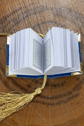 İnci Tesbihli Taşlı Zikirmatik ve Mini Kadife Kuran-ı Kerim Set Mevlüt Hediyesi - Lacivert - 5