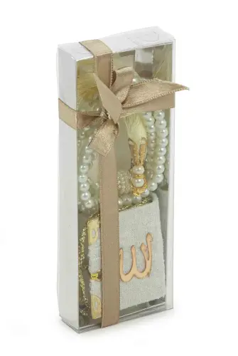 İnci Tesbihli ve Mini Kadife Kuranı Kerim Set Mevlüt Hediyesi - Beyaz - ihvanonline (1)