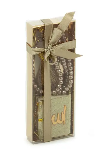 İnci Tesbihli ve Mini Kadife Kuranı Kerim Set Mevlüt Hediyesi - Gold - ihvanonline (1)