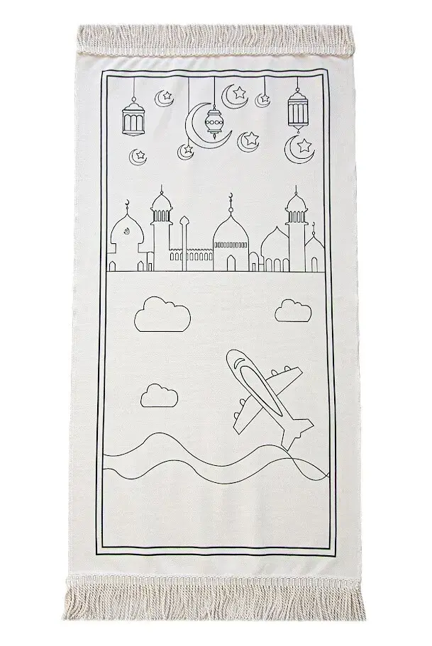 İngilizce Boyamalı Yıkanabilir Eğitici Dini Oyuncak Çocuk Seccade Seti Mavi - 6