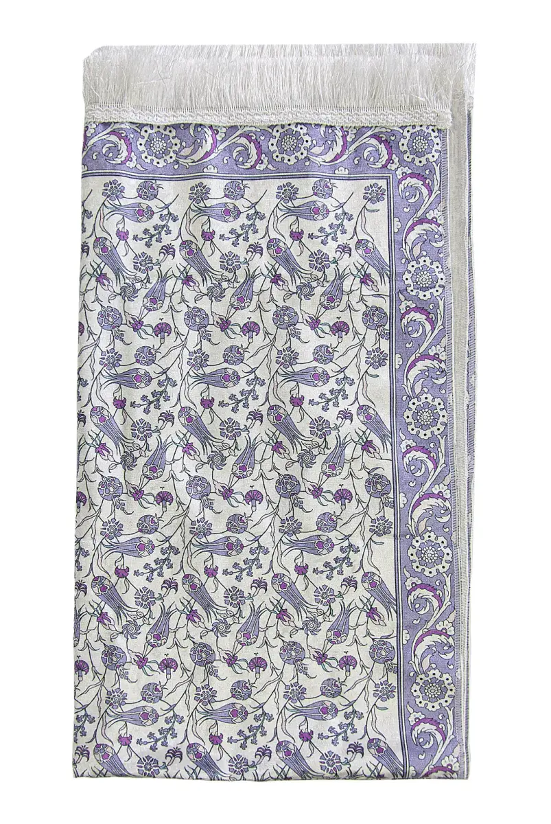 Kadife İpek Dokulu Keseli Lale İşlemeli Seccade - 62x110 cm, Pratik ve Taşınabilir - Mor - 3