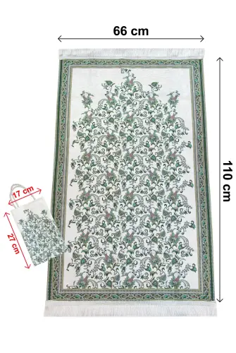 İpeksi Dokulu Çantalı Kadife Seccade - Lale Desenli, Pratik, Taşınabilir - Yeşil - 4