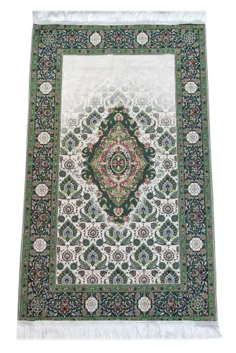 İpeksi Dokulu Çantalı Kadife Seccade - Rumi Motifli, Pratik, Taşınabilir - Yeşil - ihvanonline (1)