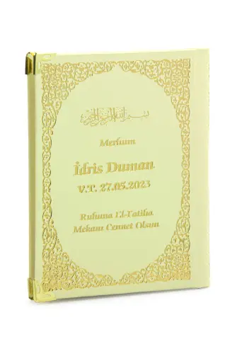 İsim Baskılı Ayet-el Kürsi Desenli Yaldızlı Deri Ciltli Çanta Boy Yasin Kitabı Mevlüt Hediyesi 128 Sayfa Krem - ihvanonline (1)
