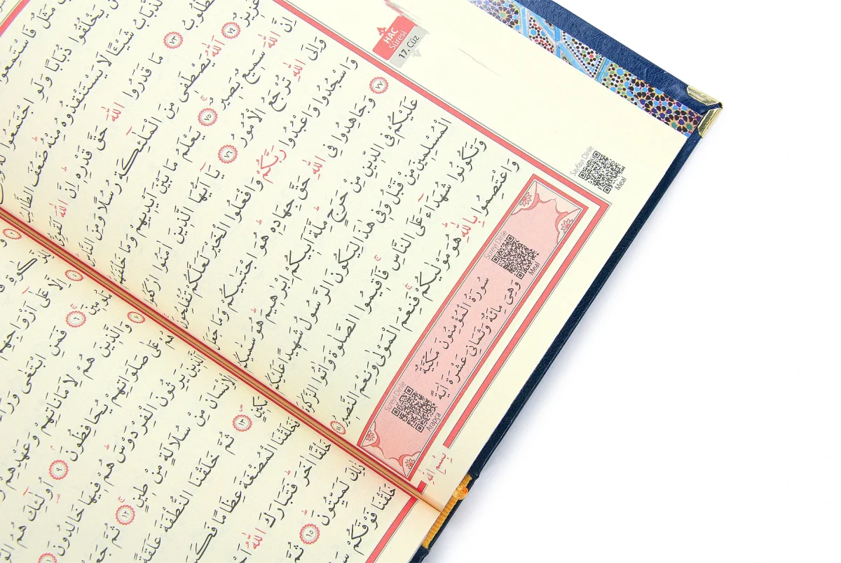 İsim Baskılı Ayet-el Kürsi Desenli Yaldızlı Deri Ciltli Türkçe Mealli Orta Boy Kuranı Kerim Mevlüt Hediyesi Lacivert - 4