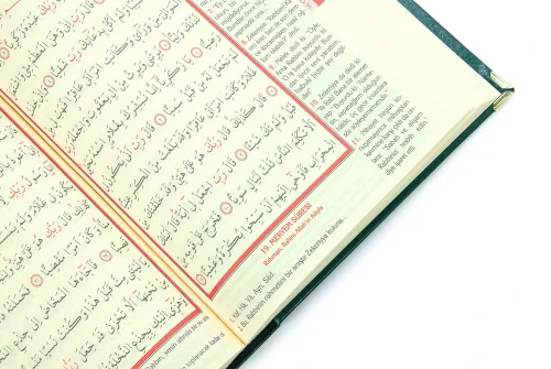 İsim Baskılı Ayet-el Kürsi Desenli Yaldızlı Deri Ciltli Türkçe Mealli Orta Boy Kuranı Kerim Mevlüt Hediyesi Yeşil - 4
