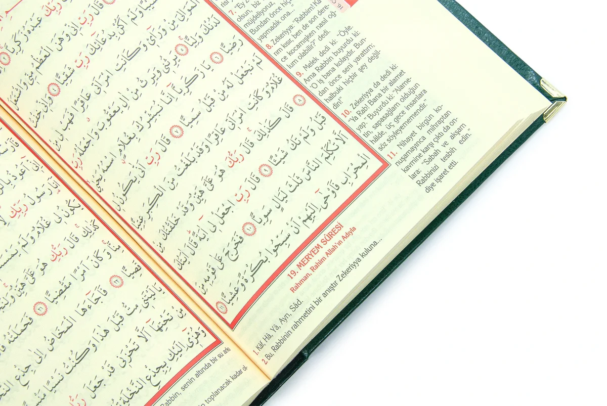 İsim Baskılı Ayet-el Kürsi Desenli Yaldızlı Deri Ciltli Türkçe Mealli Orta Boy Kuranı Kerim Mevlüt Hediyesi Yeşil - 4