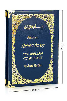 İsim Baskılı Ciltli Yasin Kitabı - Çanta Boy - Lacivert - 128 Sayfa - Mevlit Hediyeliği 
