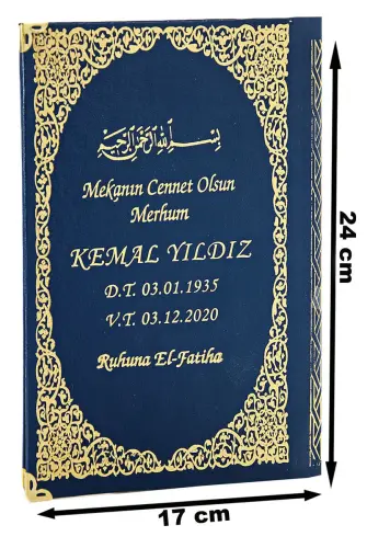 İsim Baskılı Ciltli Yasin Kitabı - Orta Boy - 80 Sayfa - Lacivert Renk - Cemiyet Hediyeliği 