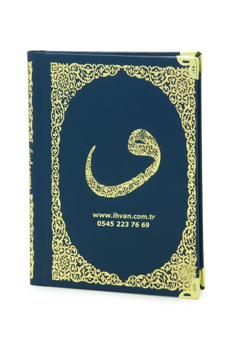 İsim Baskılı Vav Desenli Yaldızlı Deri Ciltli Çanta Boy Yasin Kitabı Mevlüt Hediyesi 128 Sayfa Mavi - 3