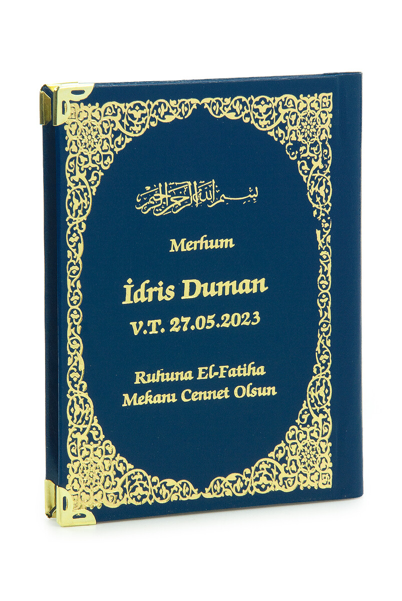 İsim Baskılı Vav Desenli Yaldızlı Deri Ciltli Çanta Boy Yasin Kitabı Mevlüt Hediyesi 128 Sayfa Mavi - 2