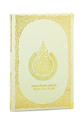 İsim Baskılı Yaldızlı Deri Ciltli Yasin Kitabı - Orta Boy - Şeffaf Kutulu - İnci Tesbihli - Kurdelalı - Krem Renk - 4