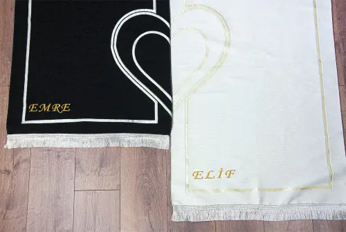 Kişiye Özel Çeyizlik İsimli Kalpli Seccade, Bohçalık Çeyizlik Namazlık Set Siyah Krem Siyah Krem - ihvanonline (1)