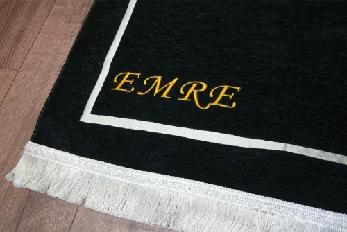 Kişiye Özel Çeyizlik İsimli Kalpli Seccade, Bohçalık Çeyizlik Namazlık Set Siyah Krem Siyah Krem - 5