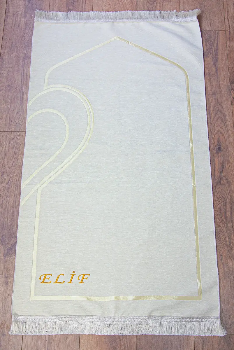 Kişiye Özel Çeyizlik İsimli Kalpli Seccade, Bohçalık Çeyizlik Namazlık Set Siyah Krem Siyah Krem - 8