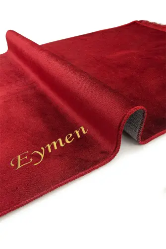 İsim Nakışlı Desensiz Kadife Seccade Bordo - ihvanonline (1)