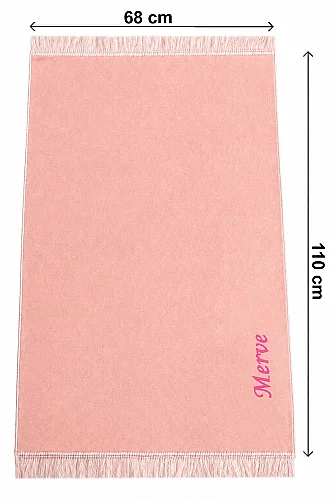 İsim Nakışlı Desensiz Kadife Seccade Pembe - 3