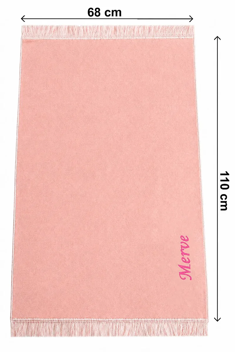 İsim Nakışlı Desensiz Kadife Seccade Pembe - 3