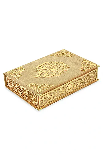 İsimli Kişiye Özel Kadife Kaplı Lazer Kesim Desenli Kuranı Kerim Sandıklı Hediye Seti - Gold - 7