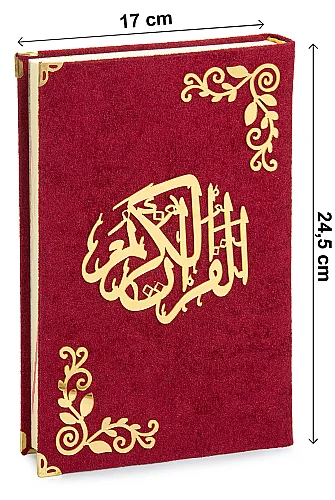 İsimli Kişiye Özel Kadife Kaplı Lazer Kesim Desenli Kuranı Kerim Sandıklı Hediye Seti - Kırmızı - 7