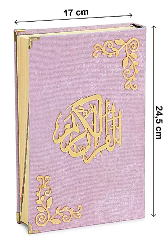 İsimli Kişiye Özel Kadife Kaplı Lazer Kesim Desenli Kuranı Kerim Sandıklı Hediye Seti - Pembe - 3