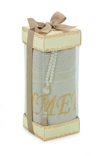 İsme Özel Çeyizlik Seccade Seti Hediyelik Özel Kutulu Krem - 4