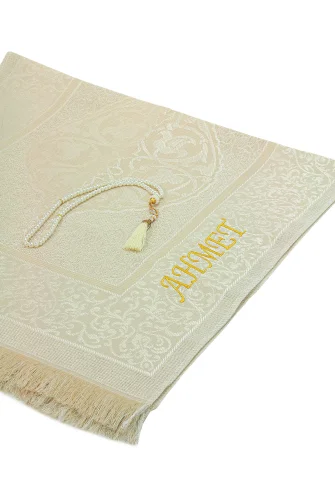 İsme Özel Çeyizlik Seccade Seti Hediyelik Özel Kutulu Krem - 5