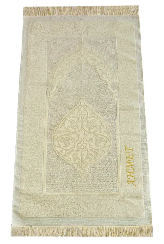 İsme Özel Çeyizlik Seccade Seti Hediyelik Özel Kutulu Krem - 7