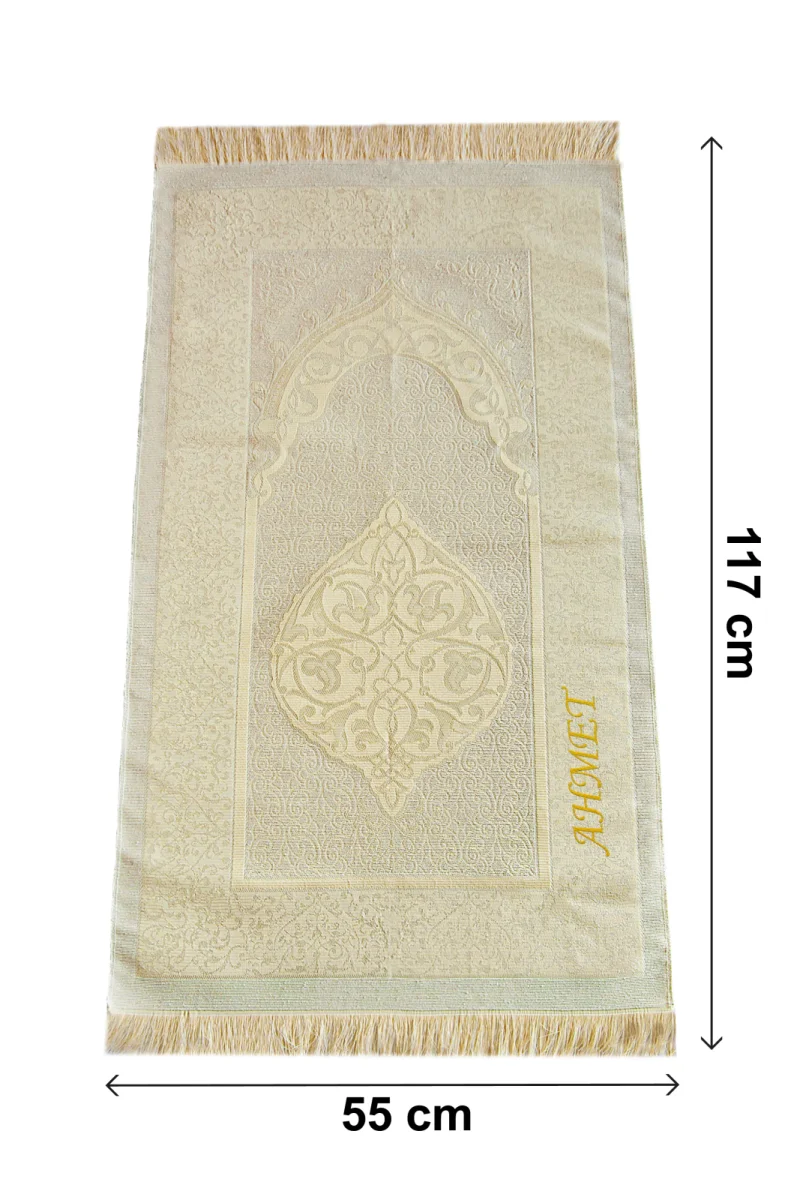 İsme Özel Çeyizlik Seccade Seti Hediyelik Özel Kutulu Krem - 8