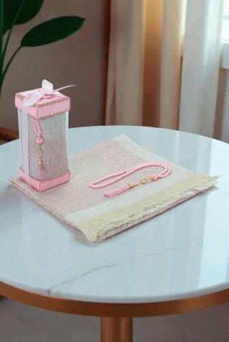 İsme Özel Çeyizlik Seccade Seti Hediyelik Özel Kutulu Pembe - ihvanonline