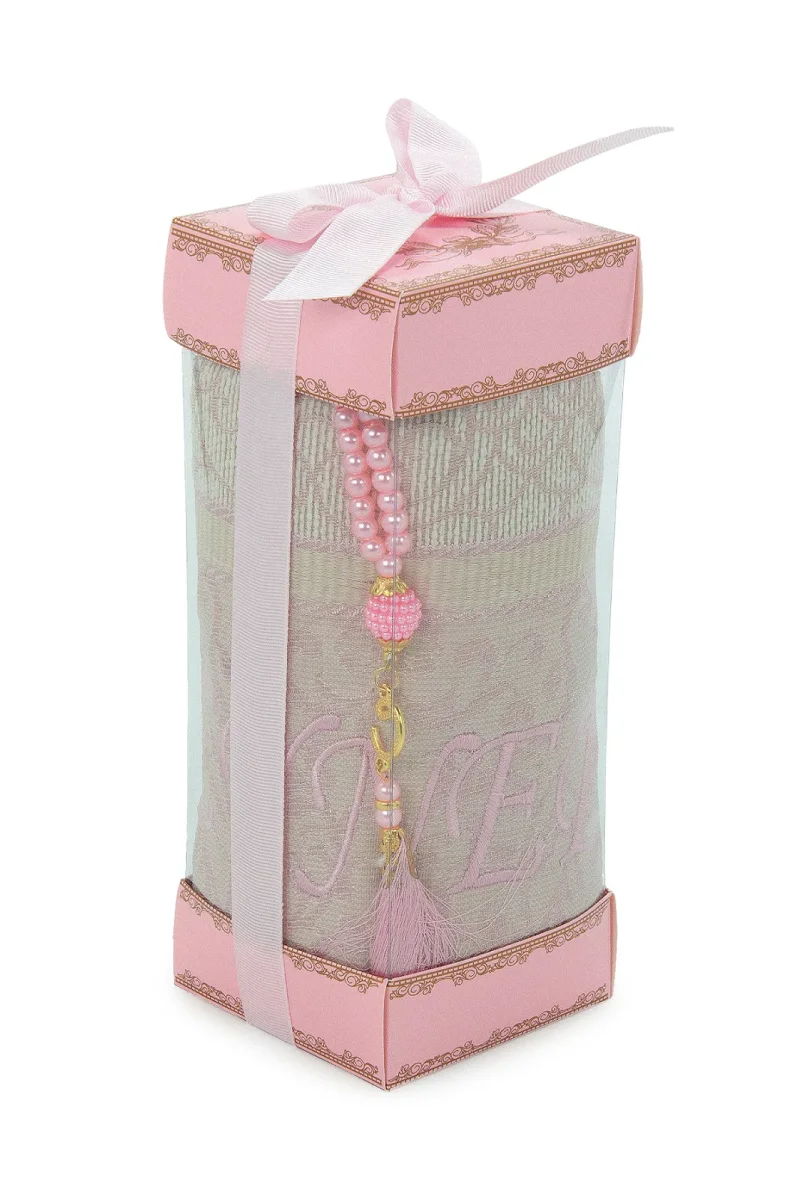 İsme Özel Çeyizlik Seccade Seti Hediyelik Özel Kutulu Pembe - 4
