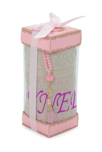 İsme Özel Çeyizlik Seccade Seti Hediyelik Özel Kutulu Pembe - 4