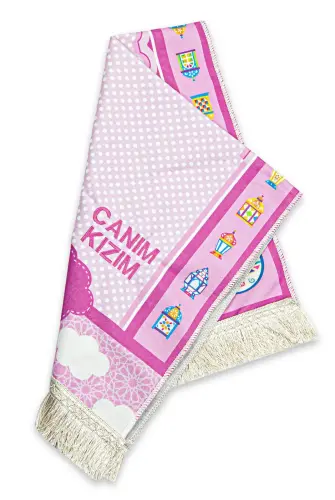 İsme Özel İşlemeli Dijital Baskılı Çocuk Seccadesi Pembe - İhvan (1)