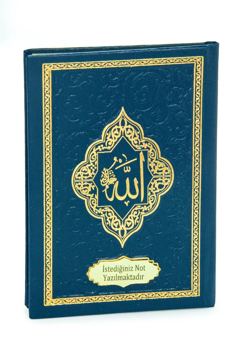 İsme Özel Kabartmalı Yaldızlı Deri Ciltli Yasini Şerif Kitabı - Çanta Boy – 128 Sayfa - Lacivert - 1
